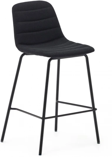 166655 Полубарный стул Zunilda из черной синели и стали с матовой черной отделкой, высота сиденья 65 см. La Forma (ex Julia Grup) арт.166655
