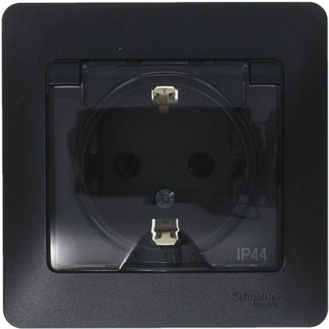GSL000748 Розетка встраиваемая с заземлением и крышкой (антрацит) IP44 Systeme Electric Glossa GSL000748