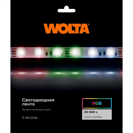 WLS5050-14,4W/RGB/24H60-01 Светодиодная лента Wolta WLS5050-14,4W/RGB/24H60-01 SMD5050 14,4Вт RGB 24В IP20 60 led/m