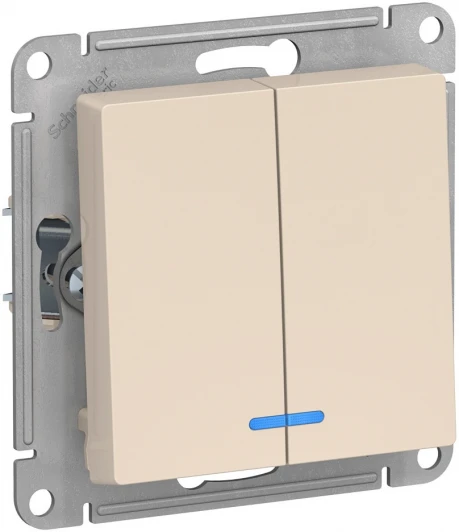 ATN000253 Выключатель встраиваемый двухклавишный с подсветкой (бежевый) Systeme Electric AtlasDesign ATN000253