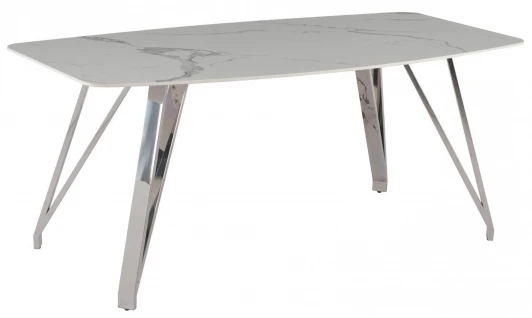 F-1690casa.3 Стол обеденный IST-CASA Соар-2 F-1690,160х90х76 см, бело-серая керамика/хром серебро