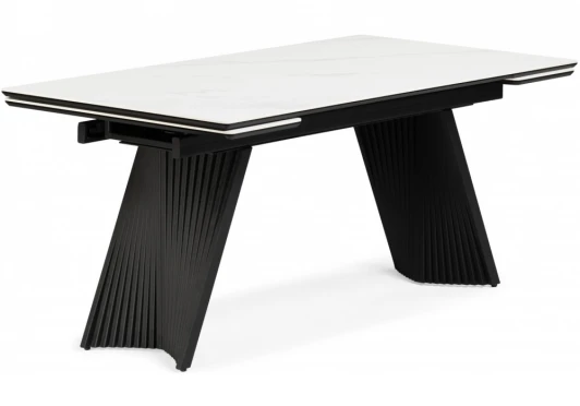 625999 Кухонный стол Notta Вейв 140(200)х80 белый мрамор snow white / черный