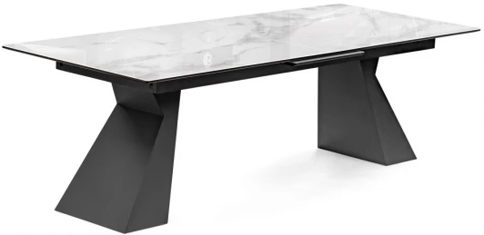 553548 Стеклянный стол Woodville Денхольм 240(290)х100х75 белый мрамор / черный 553548