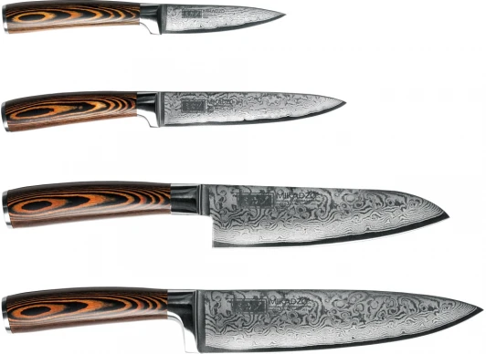 4996233 Набор из 4х ножей + универсальная подставка Omoikiri Damascus Suminagashi-SET 4996233