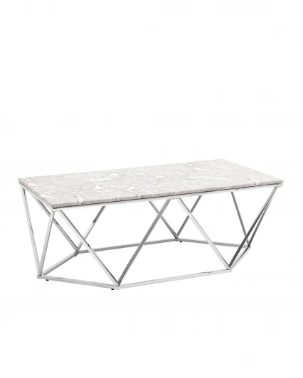 УТ000036331 Журнальный столик Stool Group Авалон 122*66 серый мрамор сталь серебро УТ000036331