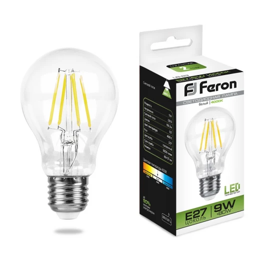 25632 Лампочка светодиодная филаментная E27 9 Вт 4000K нейтральное белое свечение Feron 25632