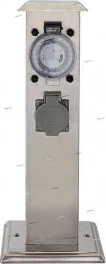 37002-2Z Столб со штепсельной розеткой и таймером Globo Pietra, 2 гнезда, никель с серым, черным и белым