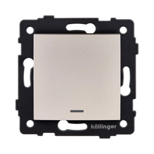 REA-R-013GD Выключатель кнопочный 1-клавишный 10А/250В с LED подсветкой, изогнутый, золотой Kollinger REA-R-013GD для Aspekt, Eleganz, Reflex