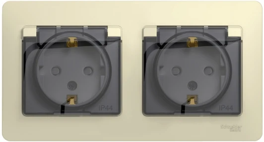 GSL000247 Розетка встраиваемая двойная с заземлением, шторками и крышкой (бежевый) IP44 Systeme Electric Glossa GSL000247