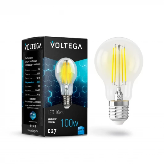 7101 Лампочка светодиодная филаментная E27 10 Вт 1150 lm 4000K нейтральное белое свечение Voltega Crystal 7101