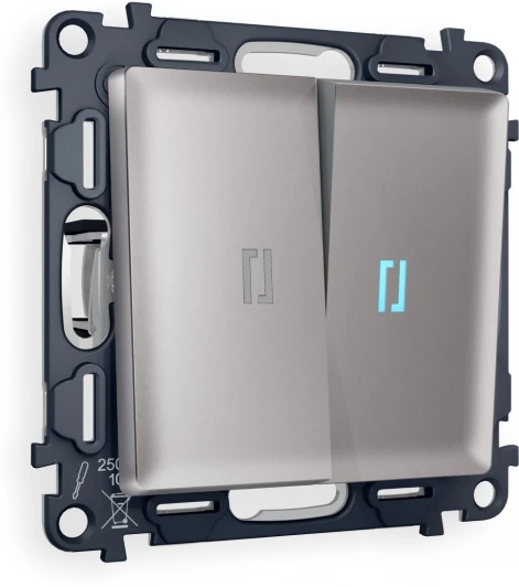 MA504040 Комплект механизма Ambrella Volt 2-клавишного проходного выключателя с подсветкой 10000K ALFA MA504040 Сталь матовый QUANT