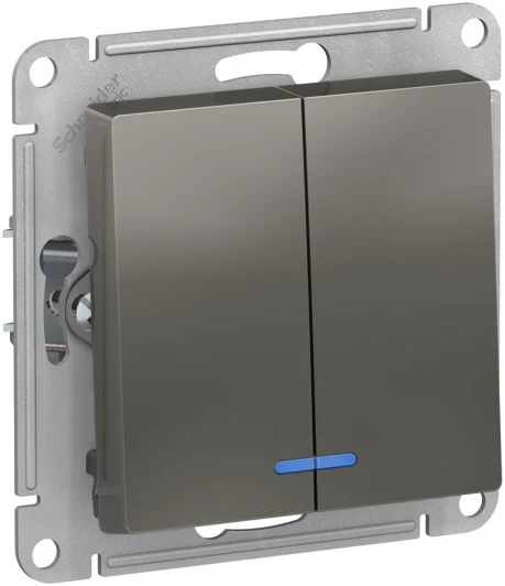 ATN000953 Выключатель встраиваемый двухклавишный с подсветкой (сталь) Systeme Electric AtlasDesign ATN000953