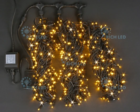 RL-S3*20F-B/Y Гирлянда светодиодная желтая с мерцанием 24B, 600 LED, провод черный, IP54 RL-S3*20F-B/Y Rich LED