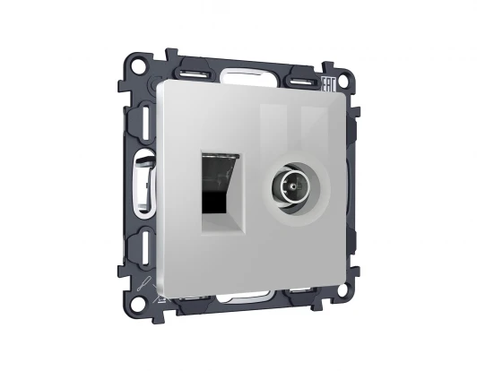 MA412510 Комплект механизма ТВ-розетки оконечной и Ethernet RJ-45 розетки с автоматической защитной шторкой встраиваемый (серебро глянец) Ambrella Volt QUANT MA412510