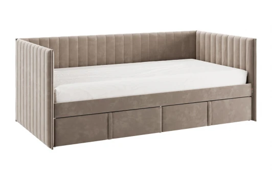 171562.2763 Кровать с ящиками Твикс (Софа) 90х200 см Mebelson (ДСП,Велюр/Латте) арт.171562,2763