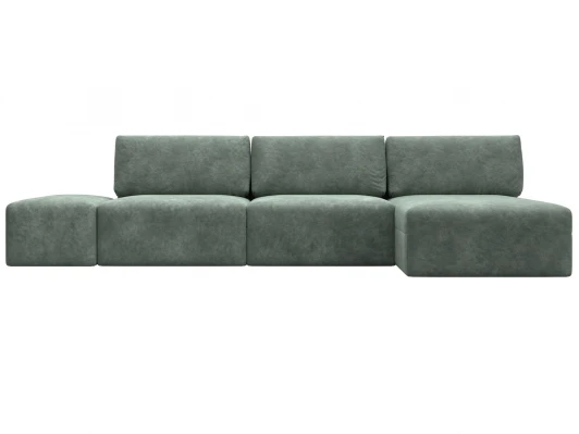 129528 Диван угловой модульный с пуфом Лига-060 НПБ Лонг угол универсальный (ЛДСП,Брус,Фанера/Пластик/Велюр/Зеленый) Лига Диванов 129528