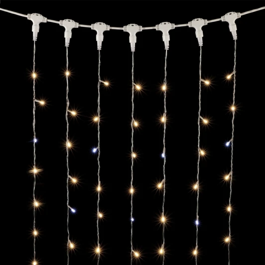 PCL602BLW-10-2WW Гирлянда Занавес 2 x 3 м Тепло-Белый с Мерцанием Белого Диода 220В, 600 LED, Провод Прозрачный ПВХ, IP54