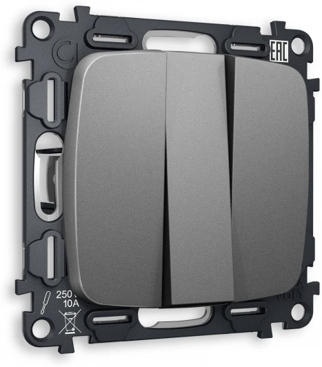 MO655010 Комплект механизма Ambrella Volt 3-клавишного выключателя OMEGA MO655010 Антрацит серый QUANT