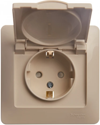 GSL000246 Розетка встраиваемая с заземлением, шторками и крышкой (бежевый) Systeme Electric Glossa GSL000246