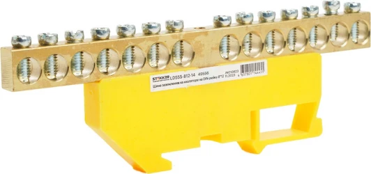 49556 Шина заземления на изоляторе на DIN-рейку 14 выводов (желтый) Stekker 49556