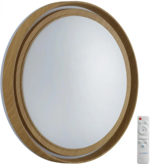 7640/EL Настенно-потолочный светильник Sonex Rux Wood 7640/EL BASICA SN пластик/корич. под дер. LED 70Вт 3000-6000K D490 IP43 пульт ДУ (220V, круглые)