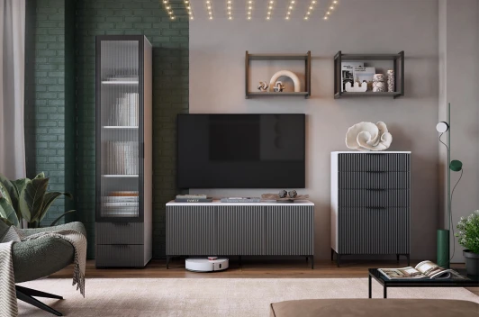 ГК02Зефир.3401 Гостиная "Зефир К2" (2200х424х1900) Mebelson (Светлое дерево,Черный,Серый,Графит) арт.ГК02Зефир.3401