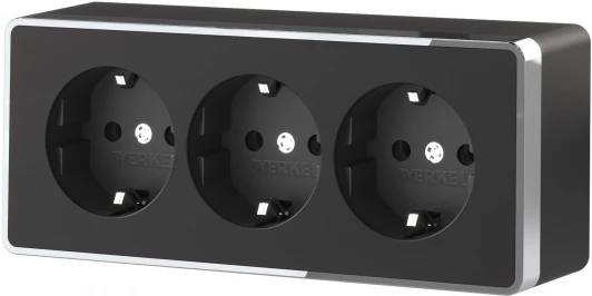 W5073135 Розетка тройная с заземлением и шторками (черный/хром) Werkel W5073135 (a052592)