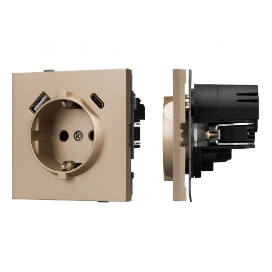 054089 Механизм розетки с USB зарядкой SCT-TENDO-MUAC-PL-GD (230V, 16A) (Arlight, Песочный) 054089
