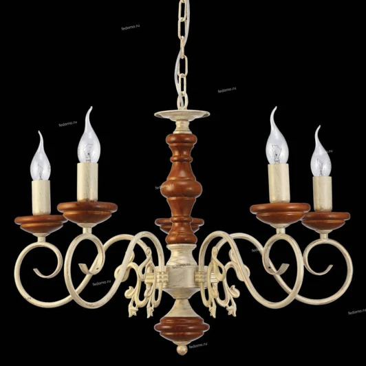 11357/5C Люстра подвесная Natali Kovaltseva Luxury Wood, 5 ламп, белый с золотом и коричневым