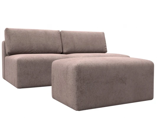 129656 Диван прямой модульный с пуфом Лига-060 НПБ (ЛДСП,Брус,Фанера/Пластик/Велюр/Бежевый) Лига Диванов 129656