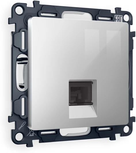 MA412010 Комплект механизма Ambrella Volt компьютерной розетки ALFA MA412010 Серебро глянец RJ-45(8P8C) CAT6 с защитной шторкой QUANT