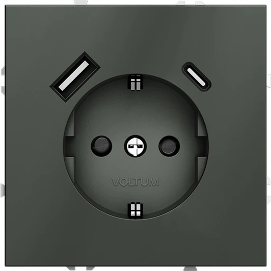 VLS040506 Розетка с заземлением, шторками и USB Type A+С (титан) Voltum S70 VLS040506