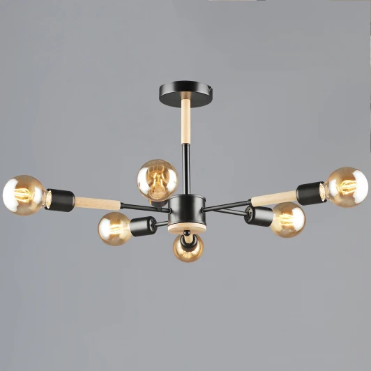 99960-0.3-06 BK+WOOD Потолочная люстра на штанге Reluce 99960-0.3-06 BK+WOOD