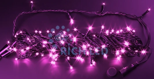 RL-S10C-24V-B/P Гирлянда светодиодная розовая постоянного свечения 24B, 100 LED, провод черный, IP54 RL-S10C-24V-B/P Rich LED