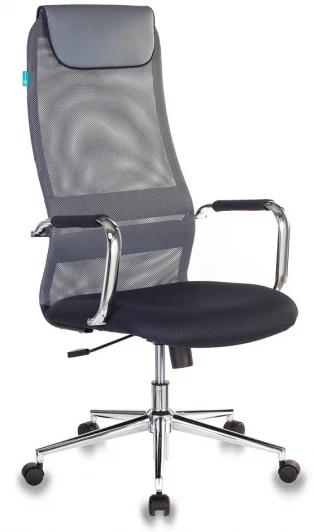 KB-9N/DG/TW-12 Кресло руководителя Бюрократ KB-9N темно-серый TW-04 TW-12 сетка/ткань с подголов. крестовина металл хром