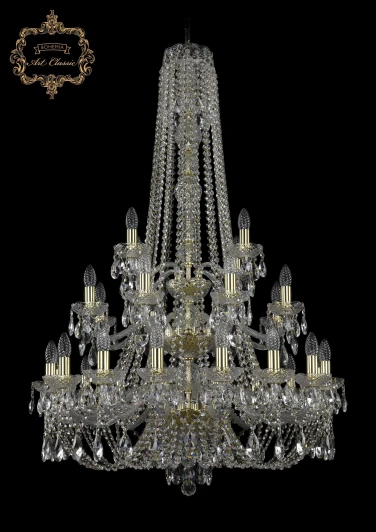 11.21.16+8+4.300.3d.h-128.Gd.Sp Подвесная большая люстра Art Classic 11.21 11.21.16+8+4.300.3d.h-128.Gd.Sp (220V, хрусталь, на цепи, подсвечник, свеча)