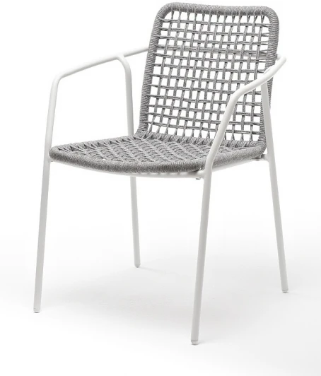 1-101270 "Тунис" стул плетенный из роупа, каркас алюминий белый, роуп светло-серый 4SIS арт.УТ-00001725