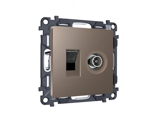 MA642510 Комплект механизма ТВ-розетки оконечной и Ethernet RJ-45 розетки с автоматической защитной шторкой встраиваемый (темная бронза матовый) Ambrella Volt QUANT MA642510