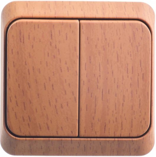 BA10-006T Выключатель накладной двухклавишный с подсветкой (бук) Systeme Electric BA10-006T