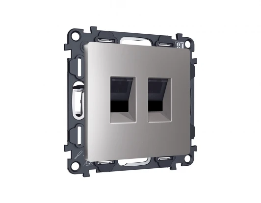 MA512110 Комплект механизма компьютерной двойной Ethernet RJ-45 розетки с автоматической защитной шторкой встраиваемый (сталь матовый) Ambrella Volt QUANT MA512110