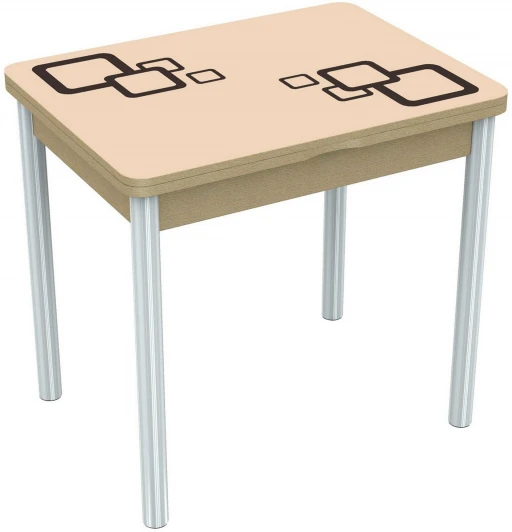 100402 Стол Бари мини квадро, Дуб выбеленный/Стекло молочный/Рисунок коричневый, Аврора