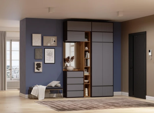 596592 Модульная прихожая Роут комплектация 5 (Роут венге / графит софт комплектация 5) Woodville арт.596592