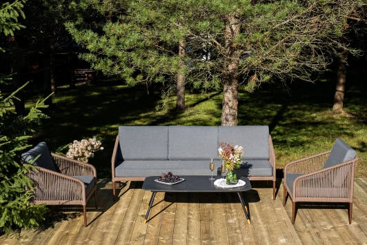 KANS3C2T-4-SET brown "Канны" лаунж-зона 5-местная плетеная из роупа (веревки), роуп коричневый 4SIS арт.УТ-00009346