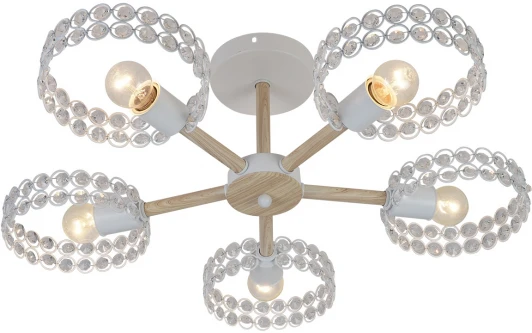 679/5P White Потолочная люстра на штанге Escada Banjo 679/5P White 5х60Вт Е27, металл/хрусталь, белый/дерево