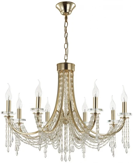 5063/8 Подвесная люстра Odeon Light Capel 5063/8 золото/прозрачный/металл/хрусталь E14 8*40W (220V, подвески, на цепи, подсвечник, свеча)