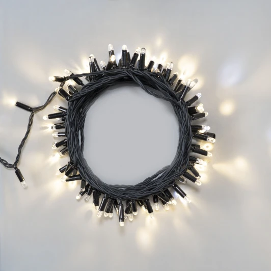 ECO100BLW-1-2WW Гирлянда Нить 10м тепло-белая с мерцанием белого диода 220В, 100 LED, провод черный каучук 2,3мм, IP65 Laitcom ECO100BLW-1-2WW