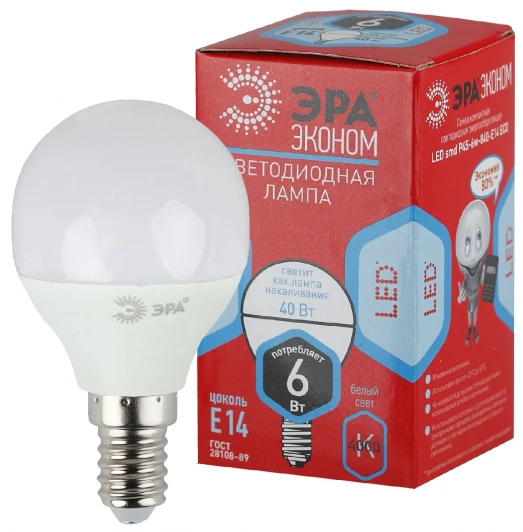 ECO LED P45-6W-840-E14 R Лампочка светодиодная E14 6Вт ЭРА ECO LED Р45-6W-840-E14 ECO LED P45-6W-840-E14 R