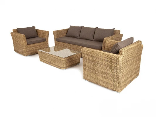 KS3С2T-4-SET Лаунж-зона из искусственного ротанга, цвет соломенный 4SIS Капучино KS3С2T-4-SET