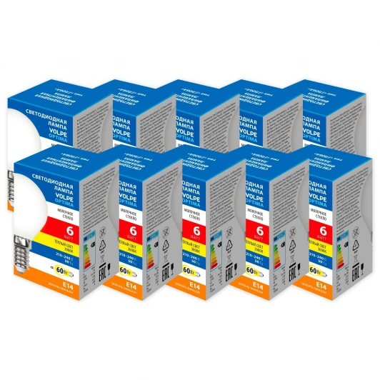 LED-G45-6W/3000K/E14/FR/SLF Набор из 10штук Лампа светодиодная Volpe Optima Филамент LED-G45-6W/3000K/E14/FR/SLF Набор из 10штук шар матовая теплый белый свет 3000K