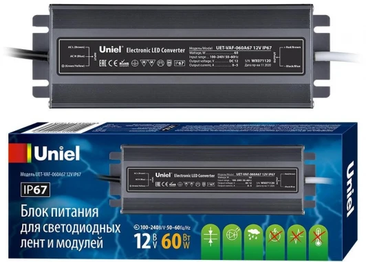UET-VAF-060A67 12V IP67 Блок питания UET-VAF-060A67 12V IP67 Uniel UET-VAF